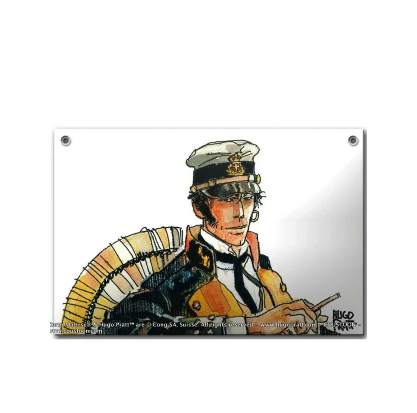 Coustoon Pratt Corto Maltese - plaque émaillée bombée 30 cm x 20 cm
