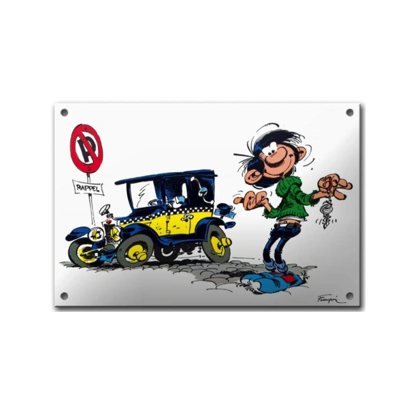Coustoon Franquin Gaston - plaque émaillée bombée 30 cm x 20 cm