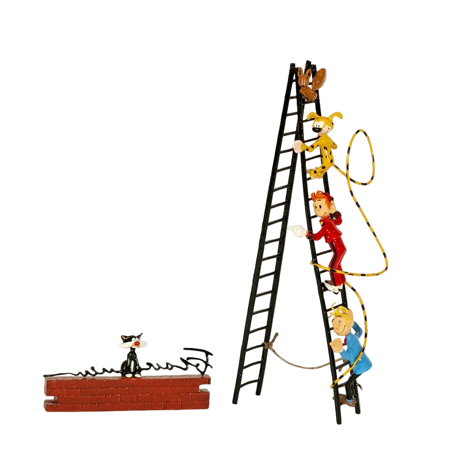 Pixi Franquin - Spirou, Fantasio, Marsupilami et Spip sur l'échelle + signature
