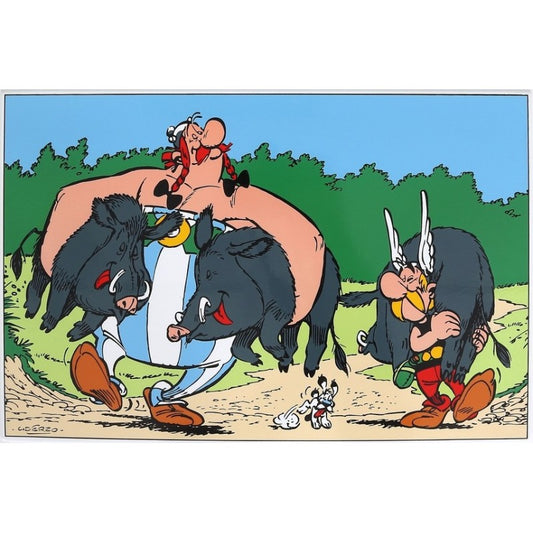 Coustoon Uderzo Astérix Obélix - Obélix et compagnie - Plaque émaillée 38,7 X 25,8 cm